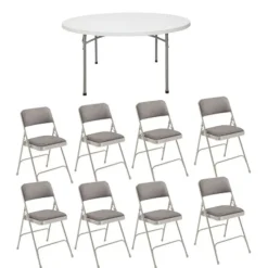 National Public Seating Folding Round Table (60'') with Eight Padded Folding Chairs^ Folding Chairs|Folding Tables & Chairs