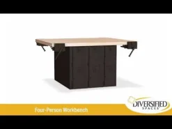 Diversified Spaces Four-Station Steel Workbenches with Locker Base^ Makerspace & Shop