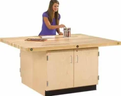 Diversified Spaces Four-Station Workbench w/ Cabinet^ Makerspace & Shop|Art Tables