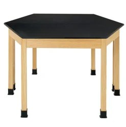 Diversified Spaces Hardwood Science Lab Table - ChemGuard 60'' x 24'' x 30'' Trapezoid (Oak)^ Science|Science Tables