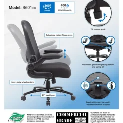Boss Heavy Duty Flip-Arm Mesh Task Chair^ Oversized & Bariatric