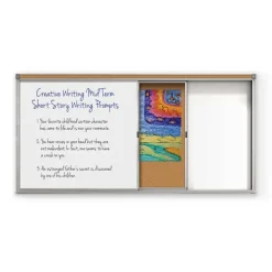 Mooreco Horizontal Sliding Whiteboard w/ 2 Tracks & 2 Panels (4’ H x 8’ W)^ Combination Boards|Dry Erase Whiteboards