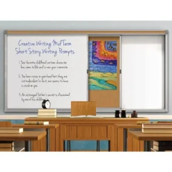 Mooreco Horizontal Sliding Whiteboard w/ 2 Tracks & 2 Panels (4’ H x 8’ W)^ Combination Boards|Dry Erase Whiteboards