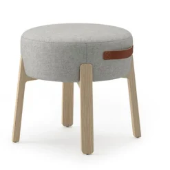 Community Indie Round Ottoman w/ Leather Handles - 16-1/2" H^ Soft Seating