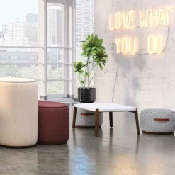 Community Indie Small Round Pouf w/ Leather Handles - 12" H^ Soft Seating