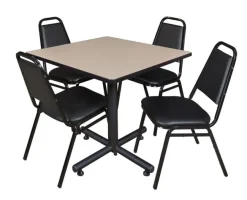 Regency Office Products Kobe Base Cafe Table and Four Vinyl Stacker Chairs by Regency^ Cafe Table & Chair Sets|Cafe Tables