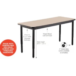 National Public Seating Laminate Height Adjustable Table (30'' x 72'') with 6 Black Frame Stools^ Activity Table & Chair Packages|Makerspace & Shop