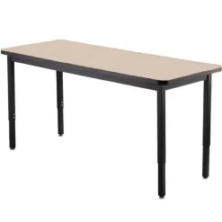 National Public Seating Laminate Height Adjustable Table (30'' x 72'') with 6 Black Frame Stools^ Activity Table & Chair Packages|Makerspace & Shop