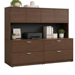 NDI Office Furniture 2 Lateral Files w/ 4 Door Hutch / Insert (71'' x 22'')^ Credenzas & Hutches|File Cabinets