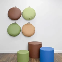 Childrens Factory Mini Round Pouf with Handle - Set of 2^ Floor Seating|Bean Bag Chairs