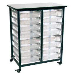 Luxor Mobile Double Row Clear Bin Storage Units^ Tote & Bin Storage|Utility Carts