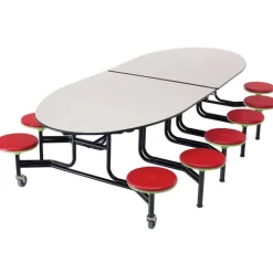 AmTab Mobile Elliptical Cafeteria Tables with Stools^ Cafeteria|Cafeteria Tables