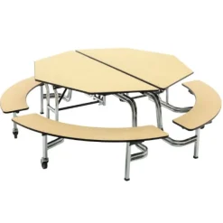 AmTab Mobile Octagonal Cafeteria Table with Benches^ Cafeteria|Cafeteria Tables