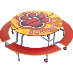 AmTab Mobile Round Cafeteria Tables with Benches^ Cafeteria|Cafeteria Tables