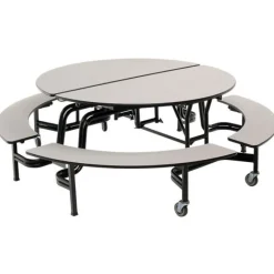 AmTab Mobile Round Cafeteria Tables with Benches^ Cafeteria|Cafeteria Tables