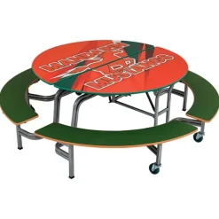 AmTab Mobile Round Cafeteria Tables with Benches^ Cafeteria|Cafeteria Tables