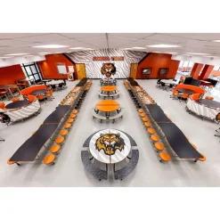 AmTab Mobile Round Cafeteria Tables with Benches^ Cafeteria|Cafeteria Tables