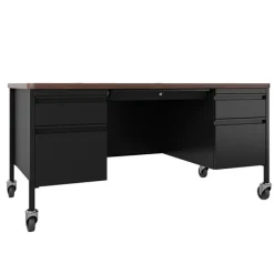 Hirsh Industries Mobile Teacher Desk w/ Double Pedestal - 60” W x 30” D^ Teacher Desks|Instructor Desks
