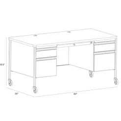 Hirsh Industries Mobile Teacher Desk w/ Double Pedestal - 60” W x 30” D^ Teacher Desks|Instructor Desks