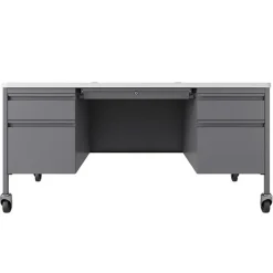 Hirsh Industries Mobile Teacher Desk w/ Double Pedestal - 60” W x 30” D^ Teacher Desks|Instructor Desks