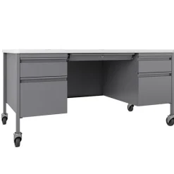Hirsh Industries Mobile Teacher Desk w/ Double Pedestal - 60” W x 30” D^ Teacher Desks|Instructor Desks