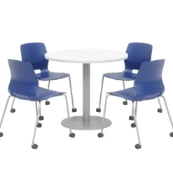 KFI Seating Mode Cafe Table with Four Lola Stack Chairs w/ Casters^ Cafe Table & Chair Sets|Breakroom & Café