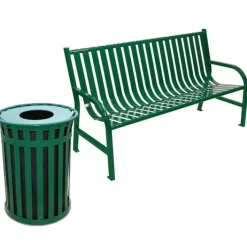 Witt Industries Oakley Bench + Trash Receptacle Package Set^ Trash & Recycling Bins