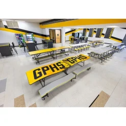 AmTab Ocean Wave Top Mobile Bench Cafeteria Tables^ Cafeteria|Cafeteria Tables