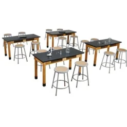 National Public Seating One Acid Resistant Science Lab Table & Two 18'' Gray Stools (48'' x 24'')^ Science Lab Packages|Science
