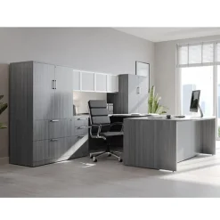 OfficeSource OS Laminate Bow Front Executive Desk w/ Deluxe Full Pedestal & Wall Storage Unit^ Office Suites