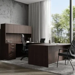 OfficeSource OS Laminate Bow Front U-Shape Desk Suite w/ Deluxe Full Pedestal^ Office Suites