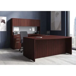 OfficeSource OS Laminate Bow Front U-Shape Desk Suite w/ Deluxe Full Pedestal^ Office Suites