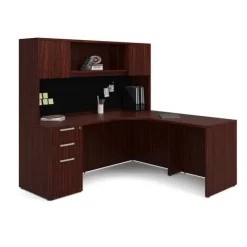 OfficeSource OS Laminate L-Shaped Desk Suite w/ Hutch & 2 Solid Doors^ Office Suites
