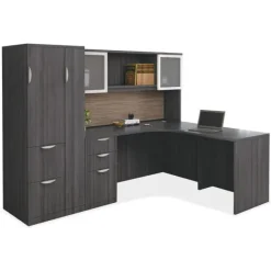 OfficeSource OS Laminate L-Shaped Desk Suite w/ Hutch & Wardrobe Cabinet^ Office Suites
