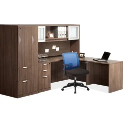 OfficeSource OS Laminate L-Shaped Desk Suite w/ Hutch & Wardrobe Cabinet^ Office Suites