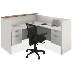OfficeSource OS Laminate L-Shaped Reception Desk w/ Transaction Shelf^ Reception Desks