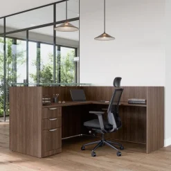 OfficeSource OS Laminate Reception Desk with Glass Counter^ Reception Desks