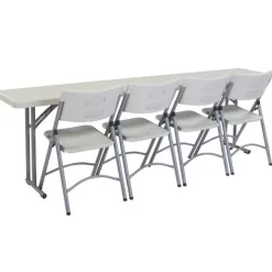 National Public Seating Package One 18'' x 96'' Plastic Folding Seminar Table & Four Plastic Folding Chairs^ Training & Seminar|Folding Chairs