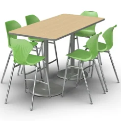 Marco Group Package Set- Dual Base Bar Height Rectangle Table w/ 6 Apex Stools^ Activity Table & Chair Packages|Cafe Table & Chair Sets