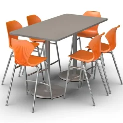 Marco Group Package Set- Dual Base Bar Height Rectangle Table w/ 6 Apex Stools^ Activity Table & Chair Packages|Cafe Table & Chair Sets