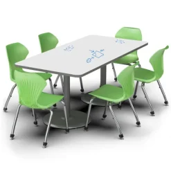 Marco Group Package Set- Dual Base Rectangle Dry Erase Table w/ 6 Apex Stack Chairs^ Dry Erase|Activity Tables & Chairs