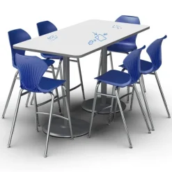 Marco Group Package Set- Dual Base Rectangle Dry Erase Bar Height Table w/ 6 Apex Stools^ Dry Erase|Activity Tables & Chairs