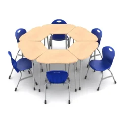 Virco 6-Pack Zuma Hexagon Desk and Stack Chair Classroom Packages^ Collaborative Desks|Desk & Chair Packages