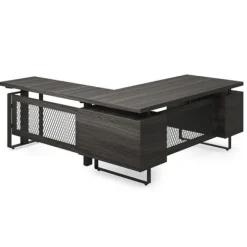 OfficeSource Palisades Collection Industrial Height Adjustable L-Shaped Desk Suite^ Office Suites