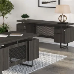 OfficeSource Palisades Collection Industrial Height Adjustable L-Shaped Desk Suite^ Office Suites