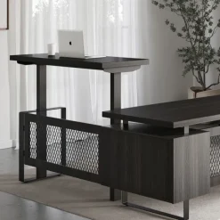 OfficeSource Palisades Collection Industrial Height Adjustable L-Shaped Desk Suite^ Office Suites