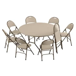 Correll Plastic Resin Folding Table & 8 Chairs Package in Mocha Granite (60'' Round)^ Folding Tables & Chairs