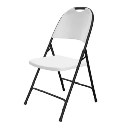 Correll Plastic Resin Folding Table & 8 Chairs Package in Gray Granite (30''x96