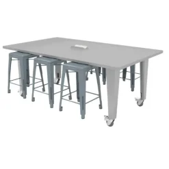 CEF Quick Ship IDEA Island HPL Work Table and Stools Package^ Makerspace & Shop|Makerspace Stem Packages