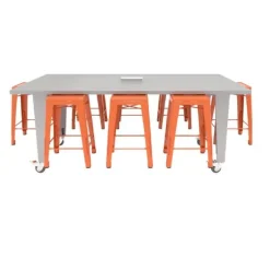 CEF Quick Ship IDEA Island HPL Work Table and Stools Package^ Makerspace & Shop|Makerspace Stem Packages